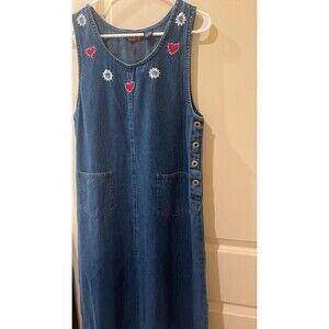 Agopa shin length blue jean dress with stitched heart embellishments PM